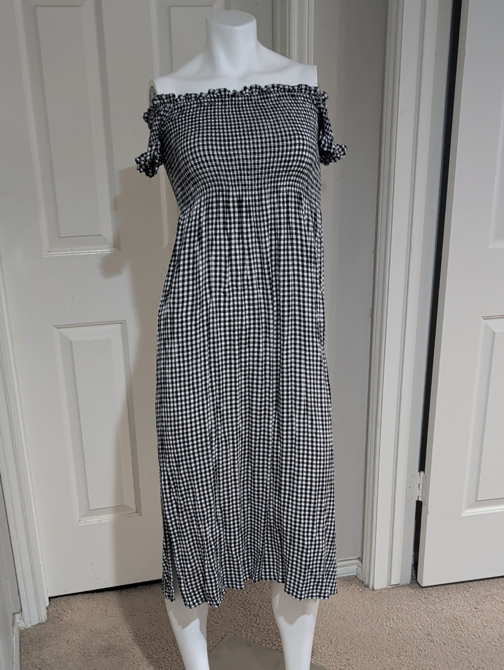 Bardot Off-Shoulder Black and White Gingham Dress Women's 6/Small US